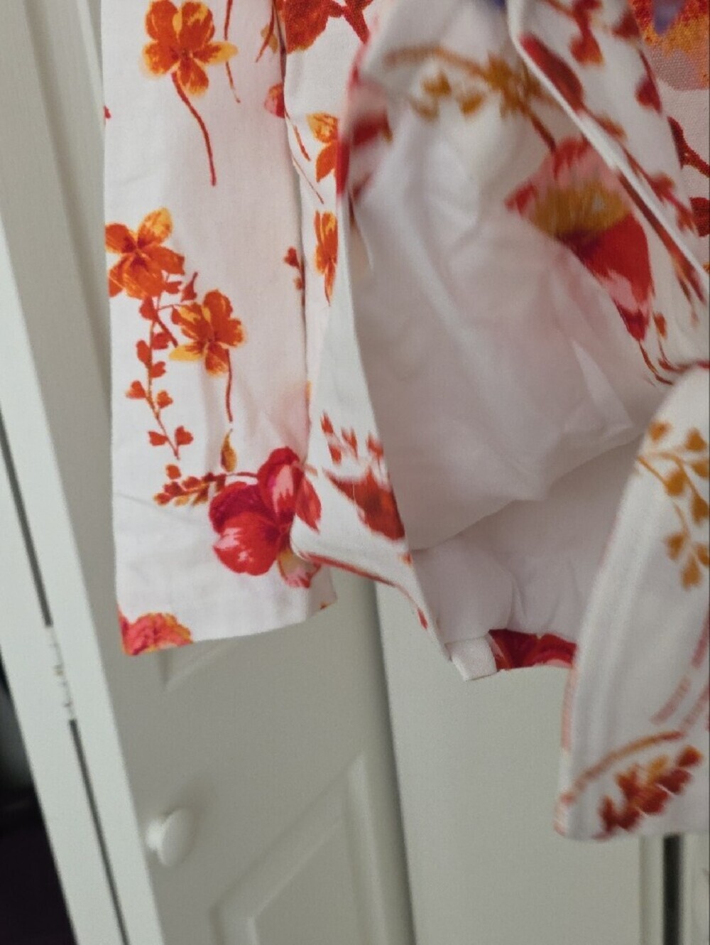 Susan Graver White Button-Front Shirt with Red & Orange Floral Print - Picture 7 of 8